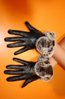 LADY2 - Mănuși de damă din piele de miel nappa și șinșilă