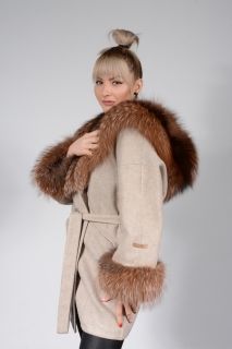 Women's coat with fabric hood
