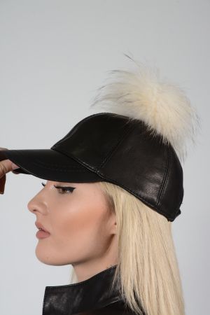 HAT01-PONPON -  Ladies hat lambskin and fox