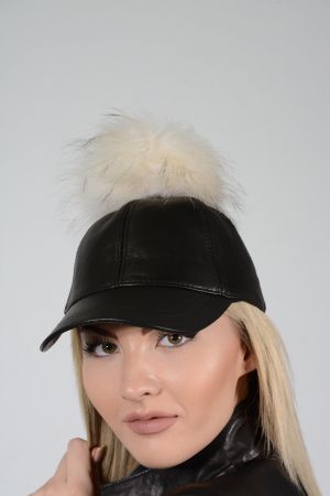 HAT01-PONPON -  Ladies hat lambskin and fox