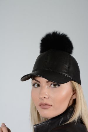 HAT01-PONPON -  Ladies hat lambskin and fox