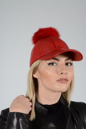 HAT01-PONPON -  Ladies hat lambskin and fox