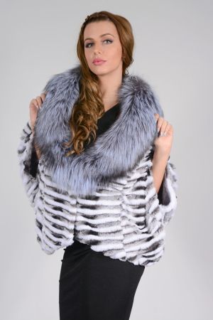 REX - WOMEN'S PONCHO CHINCHILLA WITH FOX